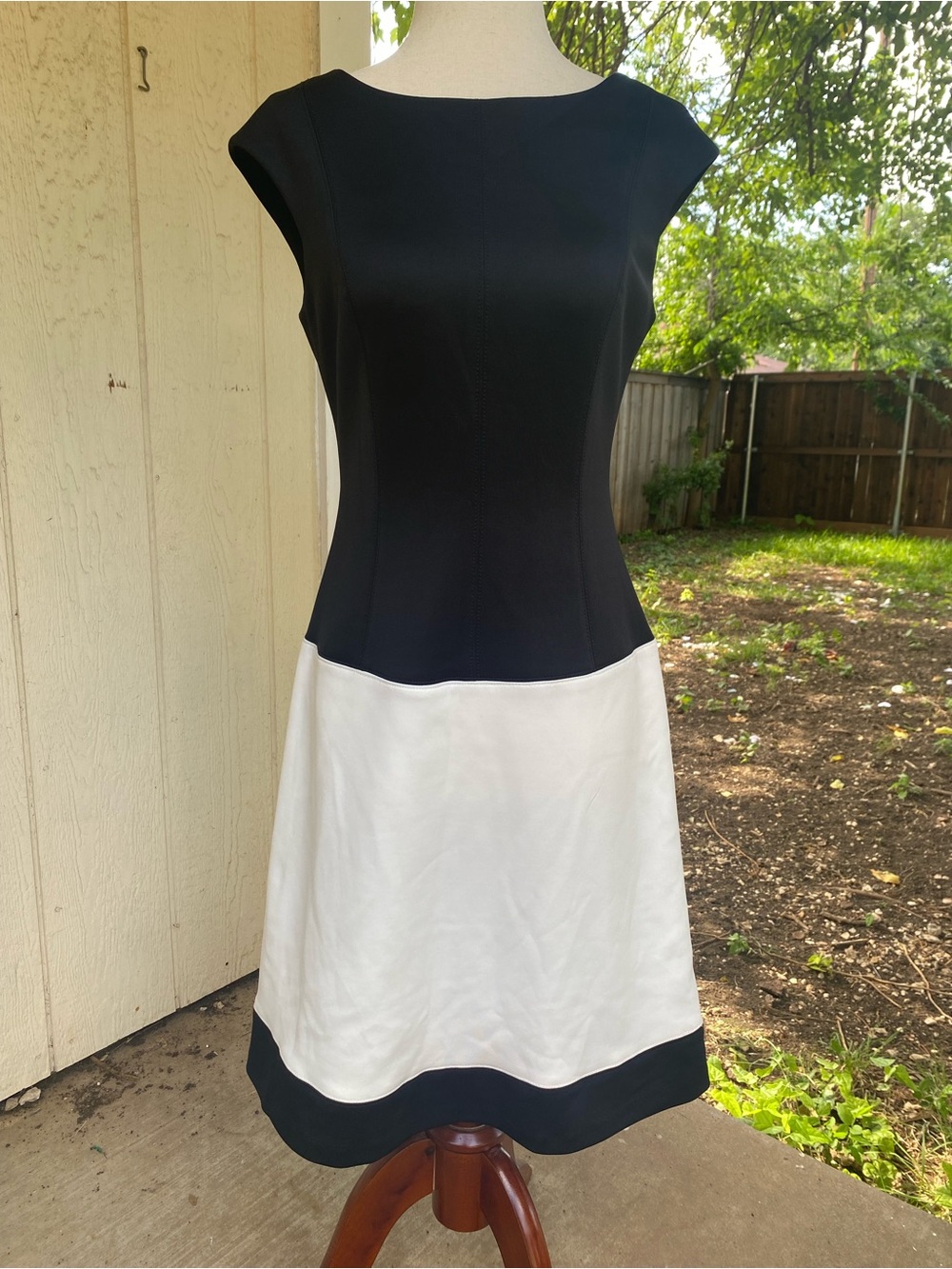 DKNY Classic Black & White Fit-and-Flare Dress